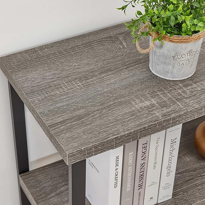 BON AUGURE 55 Inch Console Tables for Entryway, Industrial Sofa Tables for Living Room, 3 Tier Behind Couch Table, Foyer Table for Entry Way (Dark Grey Oak)