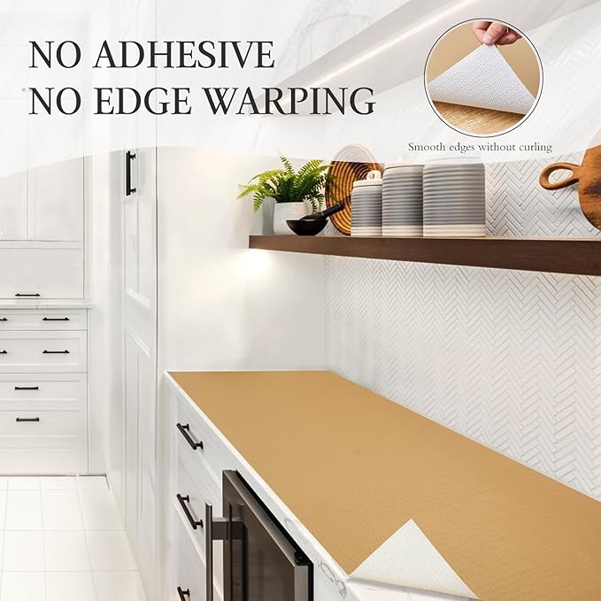 Beautysaid Shelf and Drawer Liner for Kitchen Cabinet, Non Adhesive Non Slip Shelf Paper Waterproof Washable Thickened for Dresser Pantry Shelve Bathroom Protector Liner(Beige,12 in x 20FT)