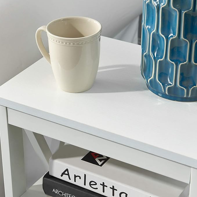 VECELO Modern Nightstands X-Design Side End Table Night Stand with Storage Shelf for Bedroom,Living Room,Set of 2 (White A2)
