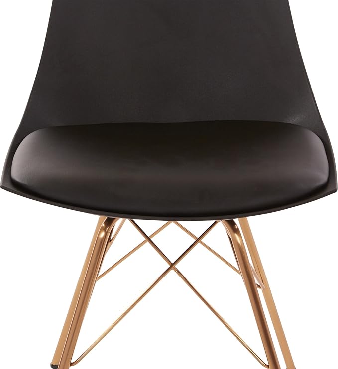OSP Home Furnishings Oakley Mid-Century Modern Bucket Dining Chair with Faux Leather Padded Seat, Black