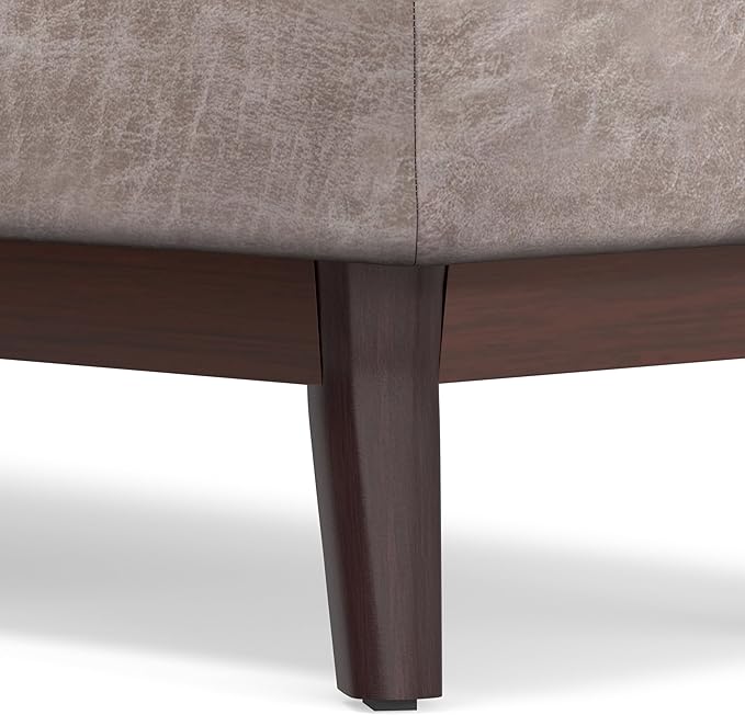SIMPLIHOME Owen 48 inch Wide Mid Century Modern Rectangle Rectangular Storage Ottoman in Distressed Grey Taupe Vegan Faux Leather, Assembled, for the Living Room, Entryway and Family Room