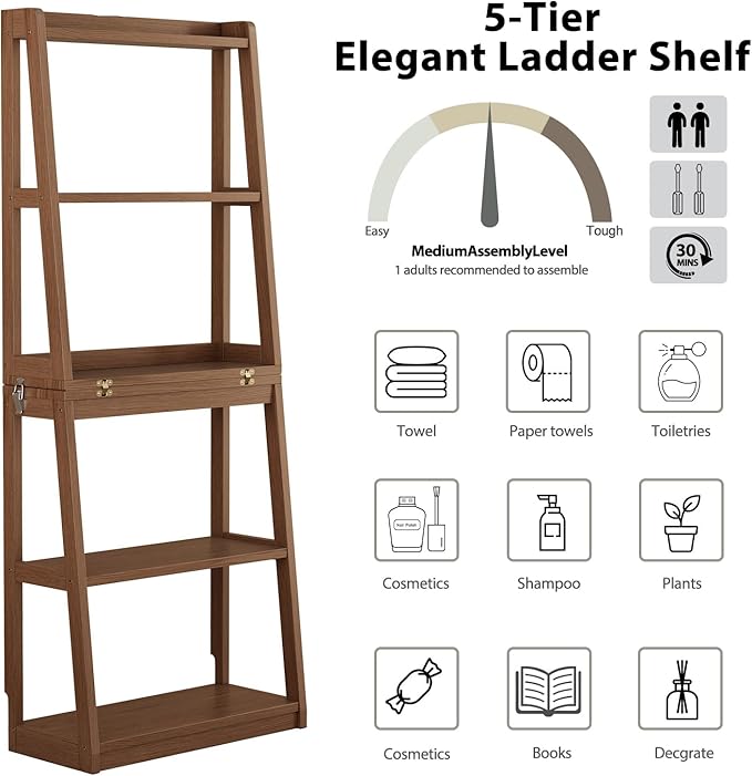 Soild Wood Ladder Book Case Organizer, 4-Tier, Modern Display Bookshelf Wood Frame,Children's Room Free Standing Organizer Storage Cabinet,for Bedroom and Office, Balcony, Walnut