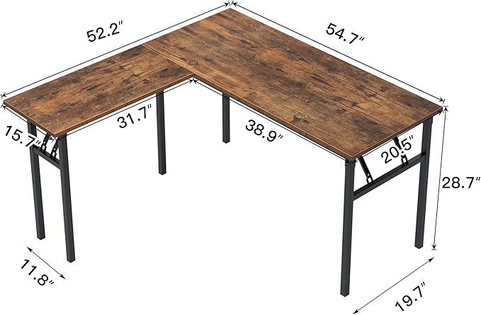 DlandHome Reversible L-Shaped Desk Large Corner Desk Folding Table Computer Desk Home Office Table Computer Workstation,Retro-N