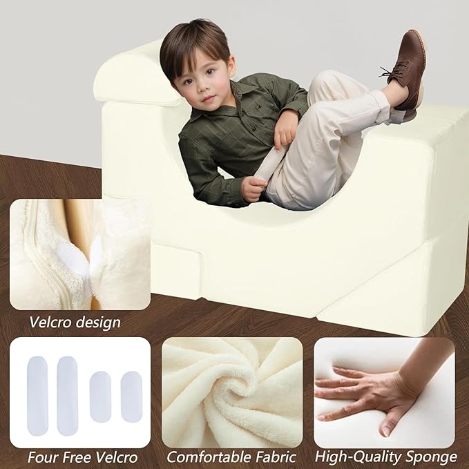 MeMoreCool Foam Climbing Toddler Couch, Modular Kids Sofa with Slide & Stair, Convertible Baby Couch for Playroom, Sectional Furniture for Crawling, Climbing, and Kids’ Play