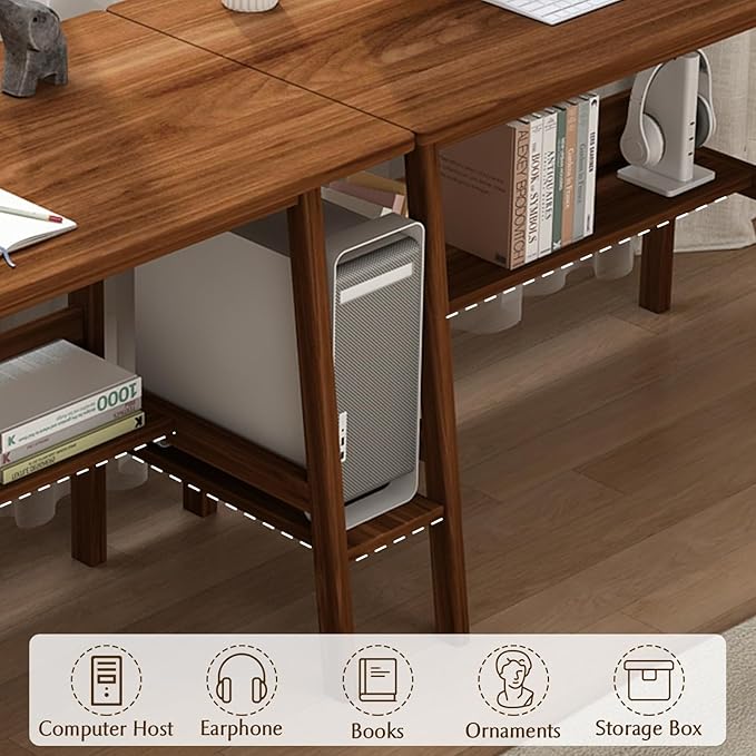 2-Person Writing Desk with Bookshelf - 79" Wooden Extra Long Home Office Work Table, Double Study Computer Workstation with Storage Shelves in White, 79" W x 24" D