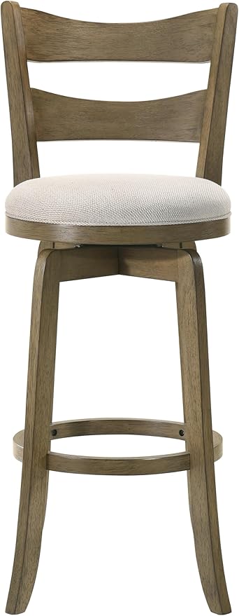 Armen Living Blair 30 in. Putty Brown Bar Height Rubberwood Swivel Barstool with Cream Fabric Seat