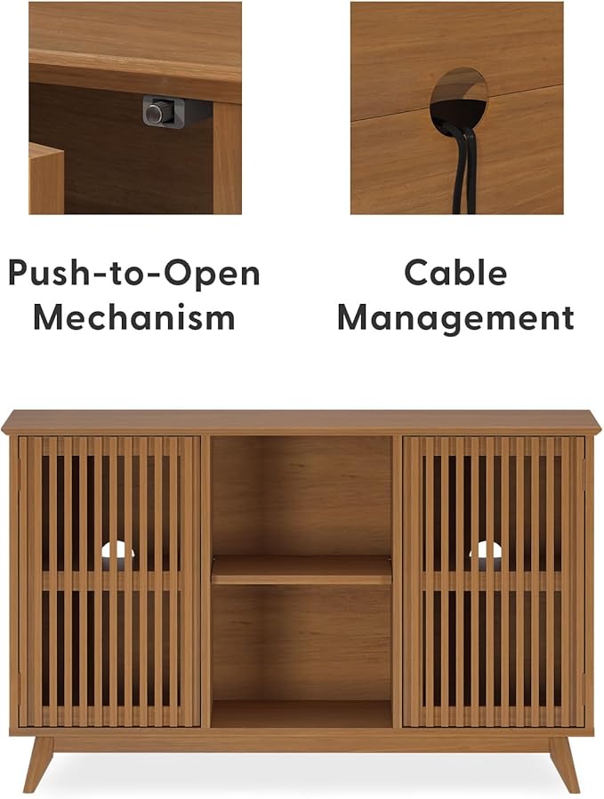 Plank+Beam Mid-Century Modern Wood TV Stand, Solid Wood Entertainment Console with Storage, 49" L x 16" W x 30" H, Pecan