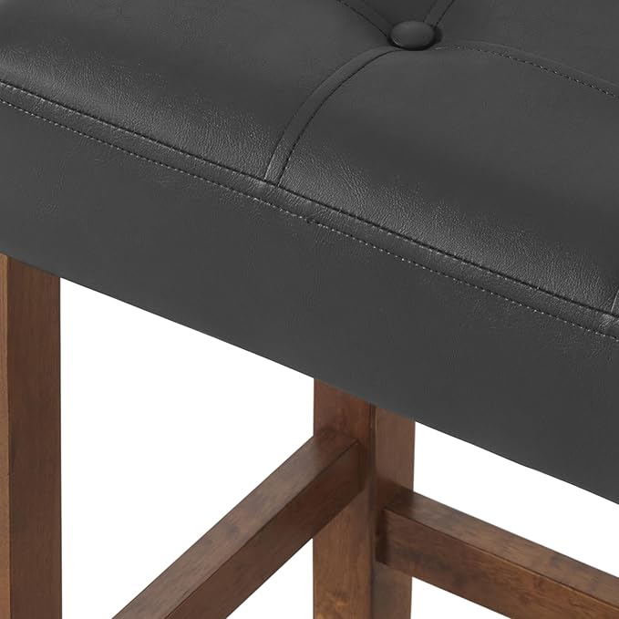 Alaterre Furniture Madison 25-Inch Bar Stool with Faux Leather Seat - Counter Height Stool for Kitchen Island or Bar - Backless Barstools (Walnut/Black)
