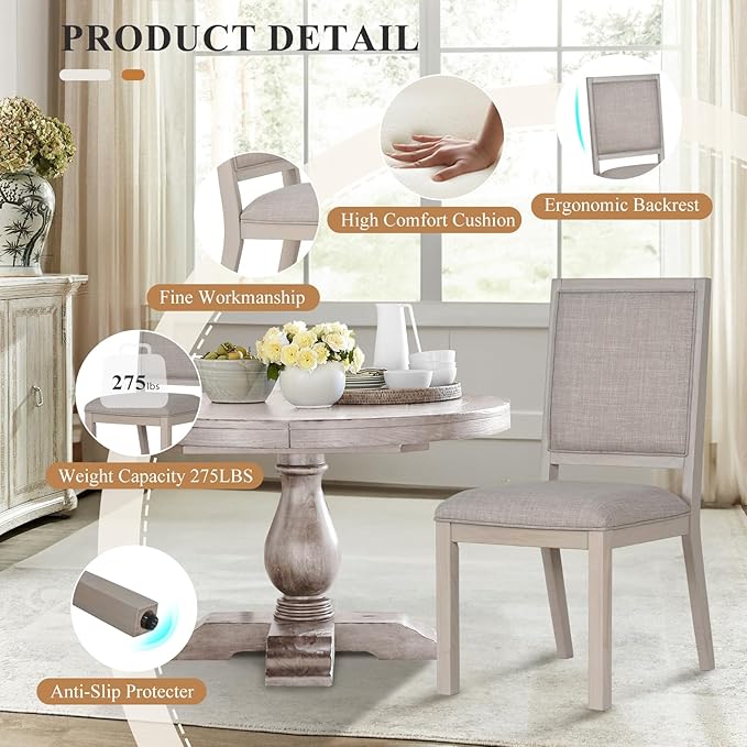 COLAMY Rectangular Dining Table Set for 4, Wood Dining Table for 4 with Chairs, 60 Inch Dining Table and Chairs for Kitchen, Dining Room, Brown/Ivory
