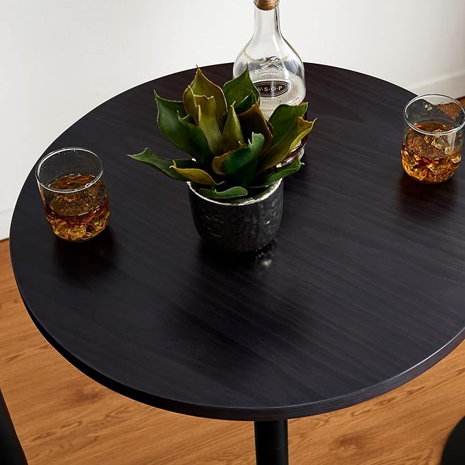Glitzhome 39.5" H Round Bar Table Pub Table, Wood Top with Metal Leg and Base, Charcoal Gray Walnut Veneer Finish Bar Height Cocktail Table for Kitchen Island,Bistro,Restaurant (Charcoal Gray)