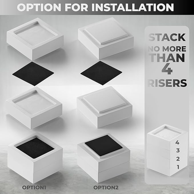 FASONLA Bed Risers (Set of 8) Furniture Risers Lifts Height 1", 2", 3" or 4", Solid Natural Wood Risers, Non-Slip Recessed Hole to Heavy Bed/Furniture (White Color)