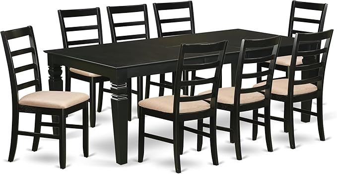 East West Furniture LGPF9-BLK-C 9 Piece Dining Set Includes a Rectangle Dining Table with Butterfly Leaf and 8 Linen Fabric Kitchen Room Chairs, 42x84 Inch, Black