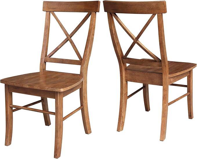 IC International Concepts Set of Two X-Back Dining Chairs, Distressed Oak