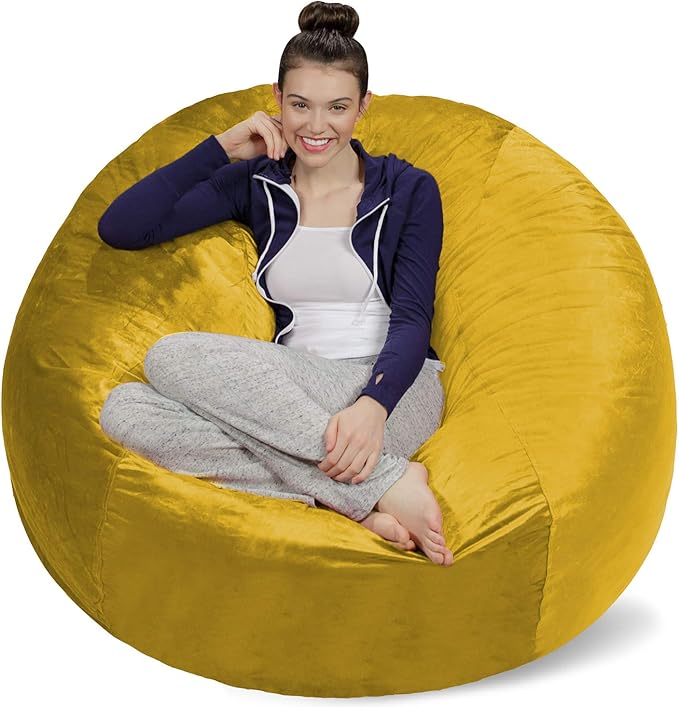Sofa Sack Bean Bag Chair - Plush, Ultra Soft - Memory Foam Bean Bag Chair with Microsuede Cover - Stuffed Foam Filled Furniture and Accessories for Dorm Room 5 Feet - Lemon