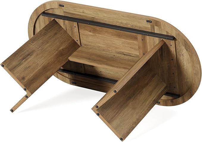 LITTLE TREE 63" Rustic Oval Dining Table for 4-6, Sturdy MDF Farmhouse Kitchen Table with Metal Strip Base, for Living Room, Office, Restaurant, Multi-Use, Umber