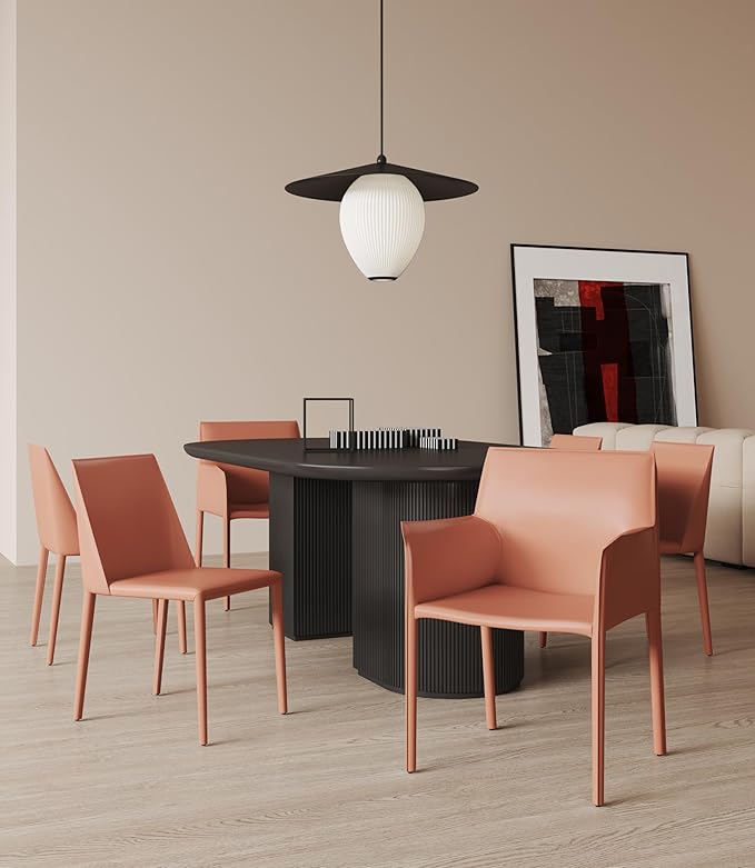 Manhattan Comfort Paris Modern Saddle Leather Dining Chairs, Metal Frame, Comfortable Padded Seat, Fully Assembled Armchair Accent Furniture, Set of 2, Clay