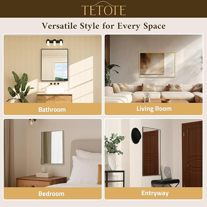 TETOTE Matte Black Beveled Framed Bathroom Mirror 60" x 30" Large Black Rectangle Metal Vanity Wall Mirror for Bathroom Sink, Modern Farmhouse, Tempered Glass, Shatterproof, Stronger Frame