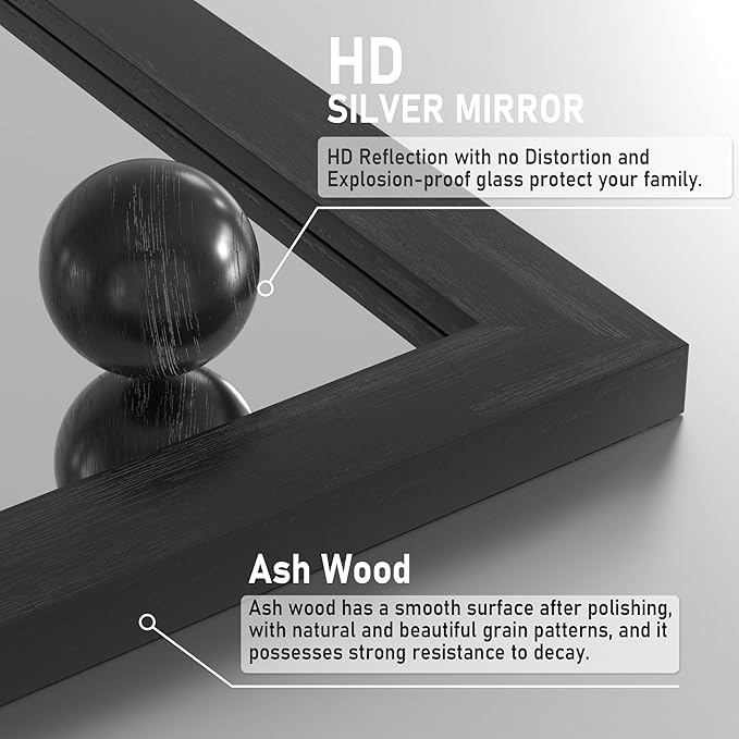 Black Farmhouse Mirror - 24x36INCH Wood Framed Square Bathroom Mirror for Vanity, Barn Door Style Wall Mounted Dresser Decor Living Room Bedroom Vertical