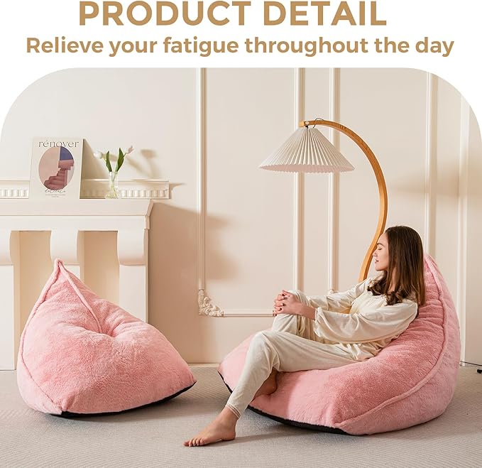 BYBYME Bean Bag Chairs Sherpa Lazy Sofa, Giant Beanbag Chairs for Adults, Teenagers with Stuffed High Density Foam Filling, Comfy Chair for Living Room, Bedroom
