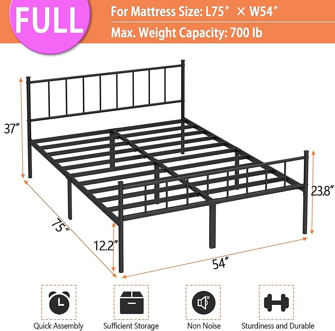 Full Bed Frame-Classic Metal Platform Bed Frame,Mattress Foundation with Steel Slat Support,Under Foundation Storage,No Box Spring Needed, Easy Assembly, Full Size