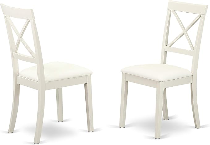 East West Furniture LGBO7-LWH-LC 7 Piece Dining Set Consist of a Rectangle Dining Room Table with Butterfly Leaf and 6 Faux Leather Upholstered Chairs, 42x84 Inch, Linen White