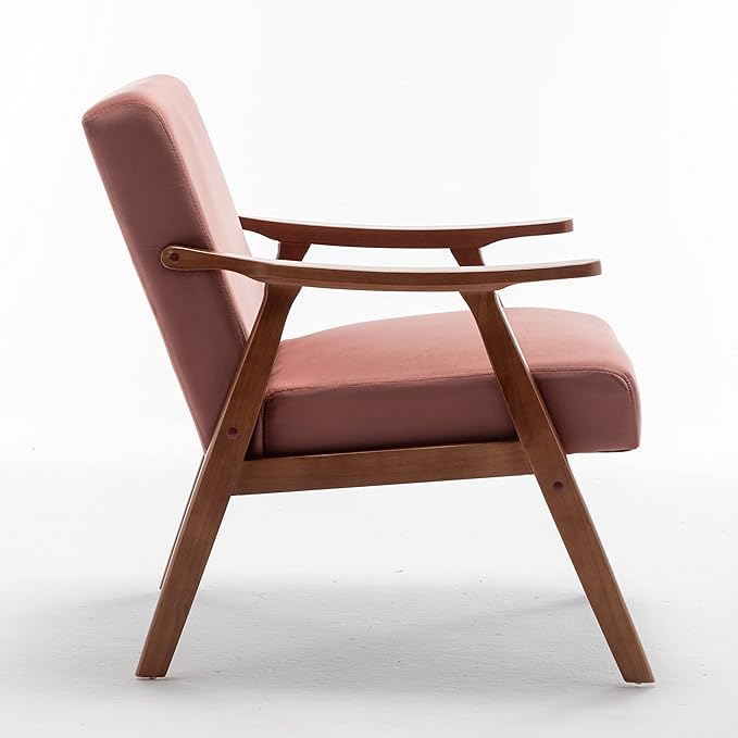 Container Furniture Direct Accent Chair with Microfiber Upholstery and Solid Wood Frame, Classic Mid-Century Modern Living Room Furniture for Extra Seating, Rose