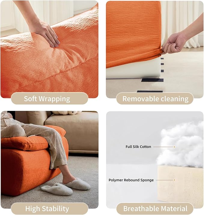 Bean Bag Chair - Memory Foam Bean Bag Chair for Adults, Comfy High-Resilience Single Sofa, Small Space Floor Chair, Chaise Lounge for Living Room, Bedroom (Orange, Cushions)
