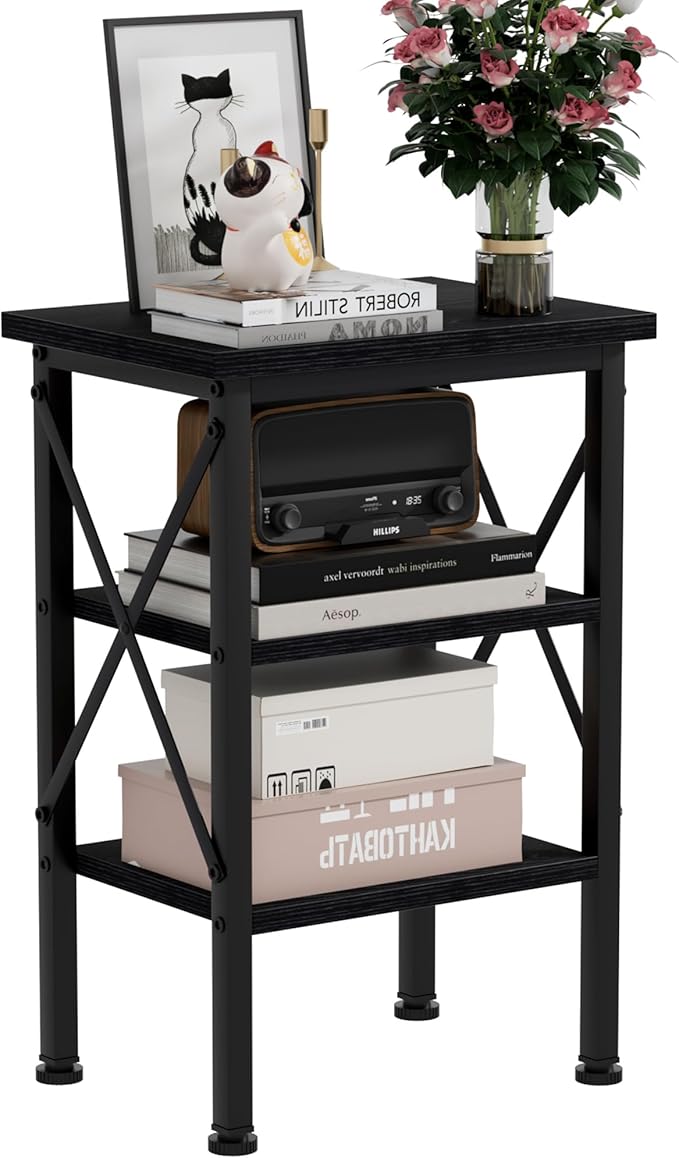 VECELO Modern Nightstands X-Design Side End Table Night Stand with Storage Shelf for Bedroom,Living Room