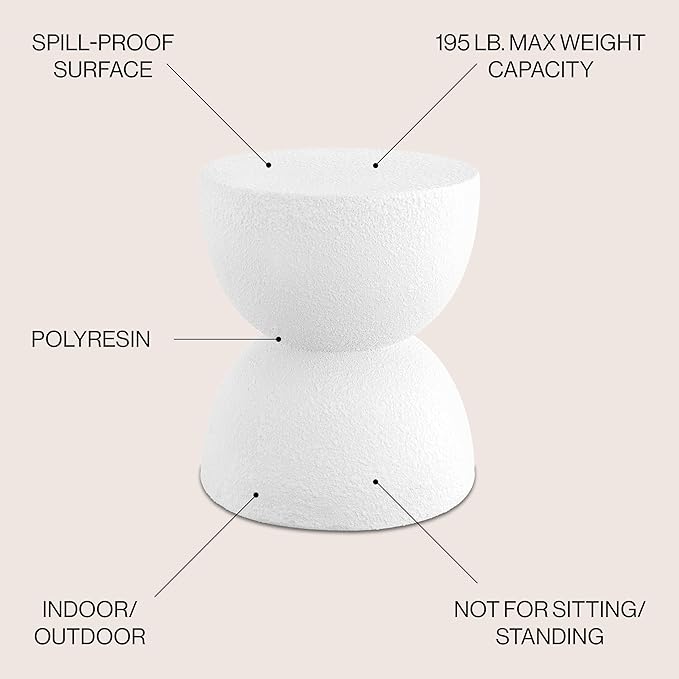 JONATHAN Y TBL1100A Greta 18" Mid-Century Modern Drum Indoor/Outdoor Accent Table Modern, Contemporary, Minimalist, Scandinavian, Classic, Patio, Garden, Bathroom, Living Room, White