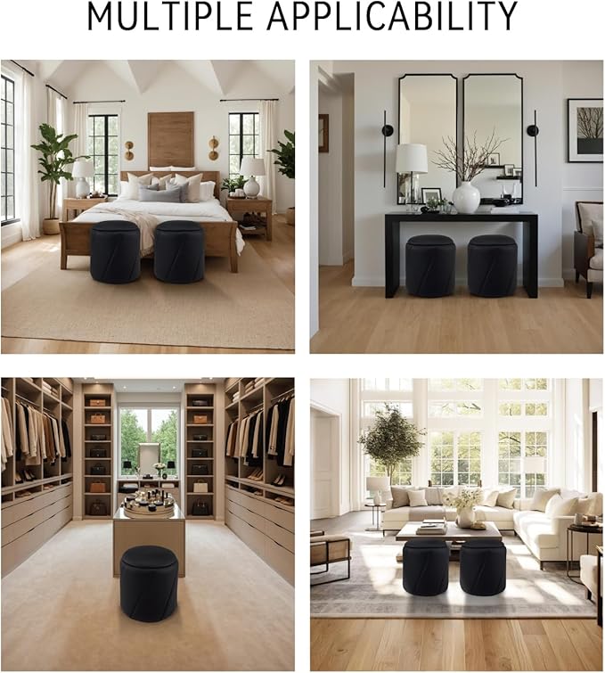 Get Set Style Modern Round Ottoman with Soft Padded Seat, Multifunctional Vanity Chairs for Makeup, Upholstered Footrest Stool Ottoman Foot Stool for Living Room, Bedroom