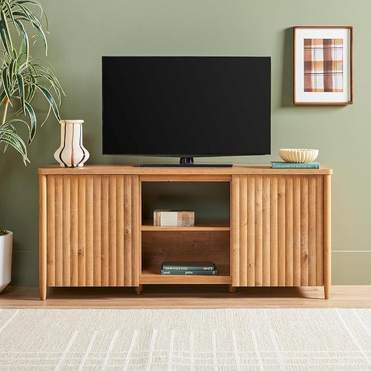 Walker Edison Scandinavian Reeded TV Stand with Storage for up to 70" TV English Oak