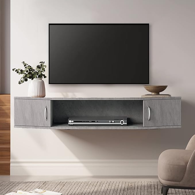 FITUEYES Floating TV Stand Wall Mounted Entertainment Center Media Console Storage Cabinet Under TV Stone Gray 43.3in