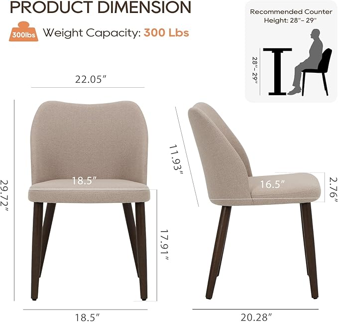 COLAMY Upholstered Dining Chairs Set of 2, Modern Fabric Dining Room Kitchen Side Chair with Padded Seat and Wood Legs for Restaurant/Cafe, Camel