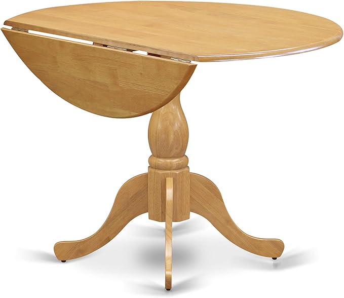 East West Furniture DMAB3-OAK-04 3 Piece Kitchen Table Set Contains a Round Dining Room Table with Dropleaf and 2 Light Tan Linen Fabric Parsons Dining Chairs, 42x42 Inch, Oak