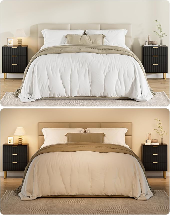 Night Stand,Tall Bedside Table with 3Storage Drawers,White Nightstand,Bedside Furniture,Side Table with Gold Frame,End Table for Bedroom,Living Room (Modern-3drawers, Black.)