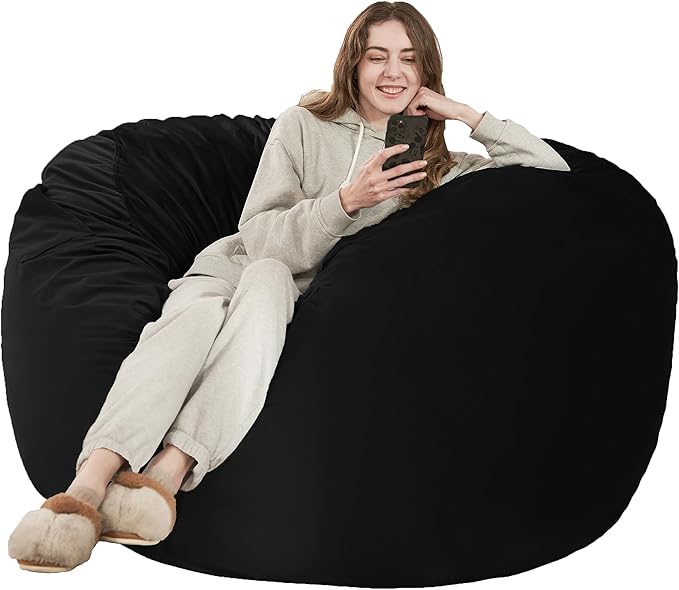 HABUTWAY Bean Bag Chair: Giant 5' Memory Foam Furniture Bean Bag Chairs for Adults with Microfiber Cover 5Ft (Black)