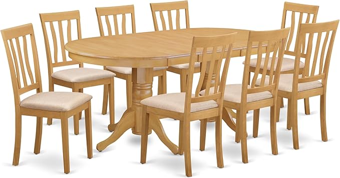 East West Furniture VAAN9-OAK-C 9 Piece Dining Table Set Includes an Oval Dining Room Table with Butterfly Leaf and 8 Linen Fabric Upholstered Chairs, 40x76 Inch, Oak