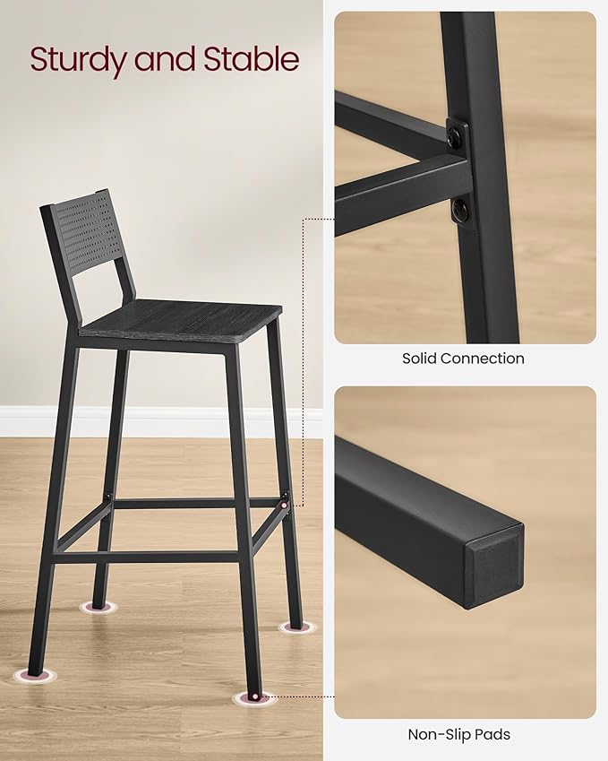 VASAGLE Bar Stool Set of 2, Bar Chairs for Kitchen, Dining Room, Industrial, Charcoal Gray and Black ULBC070B22