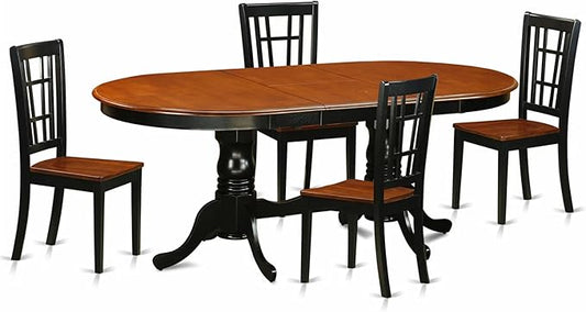 East West Furniture PLNI5-BCH-W 5 Piece Dining Room Furniture Set Includes an Oval Wooden Table with Butterfly Leaf and 4 Kitchen Dining Chairs, 42x78 Inch, Black & Cherry
