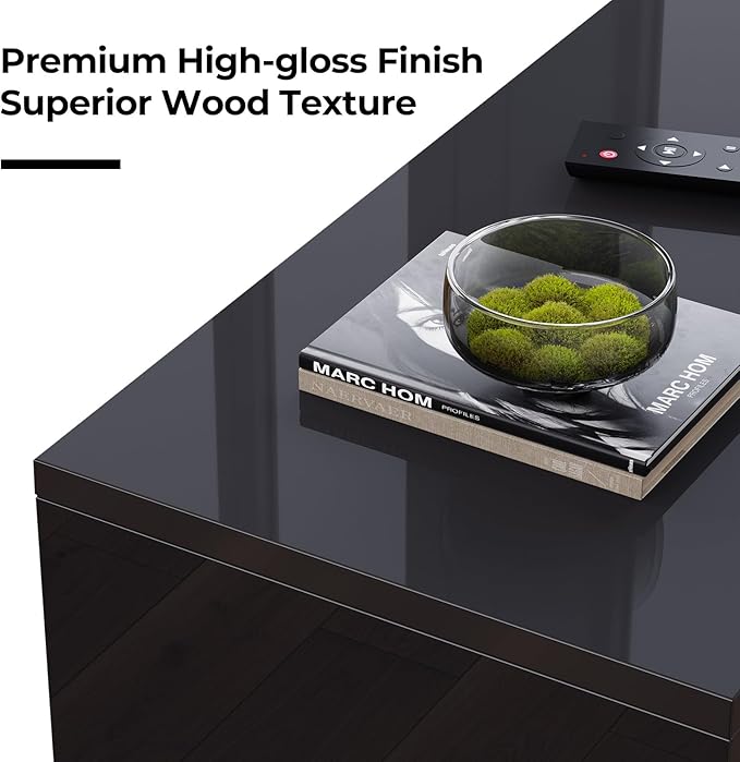 Rolanstar TV Stand with Power Outlet, Floating TV Stand with RGB Lights, 55.1" Wall Mounted TV Shelf, Glossy Black Media Console with Storage Shelf, Entertainment Under TV for Living Room, Bedroom