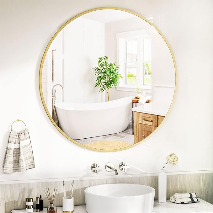 Round Mirror 23.6" Gold Wall Mounted Circle Mirrors Vanity Mirror with Aluminum Alloy Frame Modern Decoration for Bathroom, Living Room, Vanity, Bedroom, Entryway