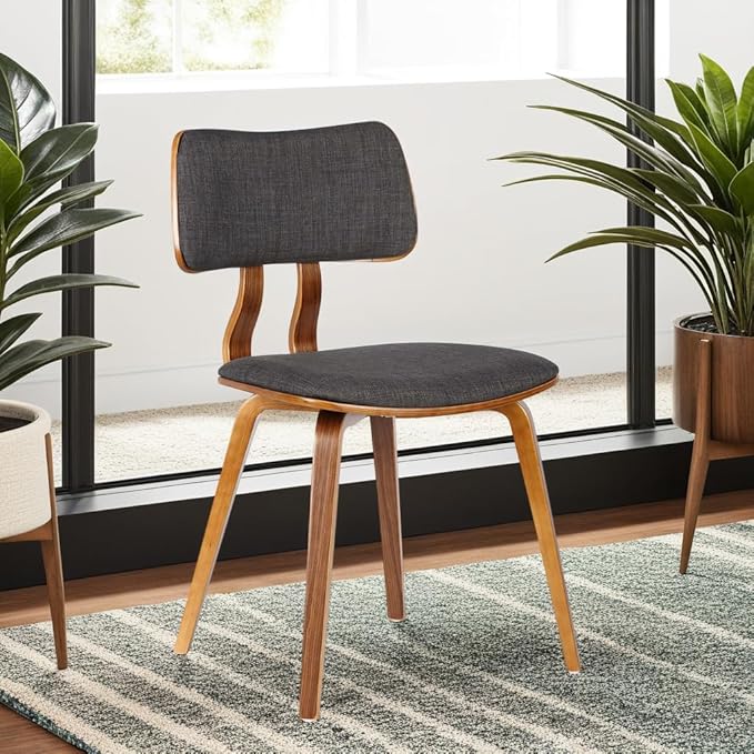 Armen Living Jaguar Dining Chair in Charcoal Fabric and Walnut Wood Finish,Charcoal/Walnut Finish 20D x 18W x 29H in