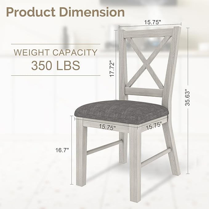 Solid Wood Dining Chairs Set of 4, Farmhouse Chairs with High Cross Back and Upholstered Seat, Easy Assembly for Dining Room, Kitchen, Washed Gray