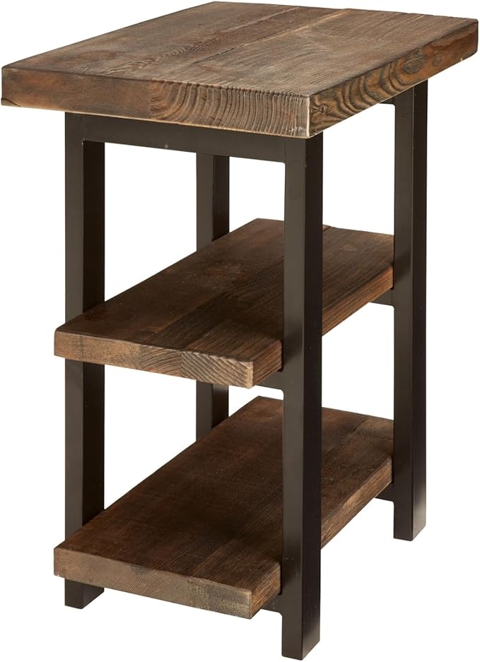 Pomona 3-Tier Solid Wood End Table with Storage Shelves – Rustic Industrial Space-Saving Side Table or Nightstand for Living Room, Bedroom, or Entryway by Alaterre Furniture
