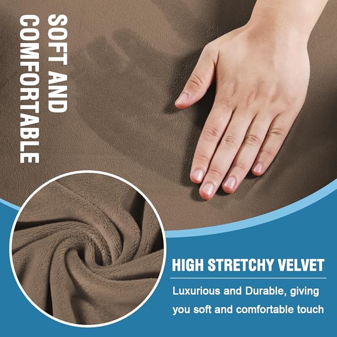 H.VERSAILTEX Sofa Cover 3 Piece T Cushion Sofa Slipcovers Thick Velvet Couch Cover Stretch T Cushion Sofa Covers for 2 Cushion Couch with 2 Individual T Cushion Covers, Mocha