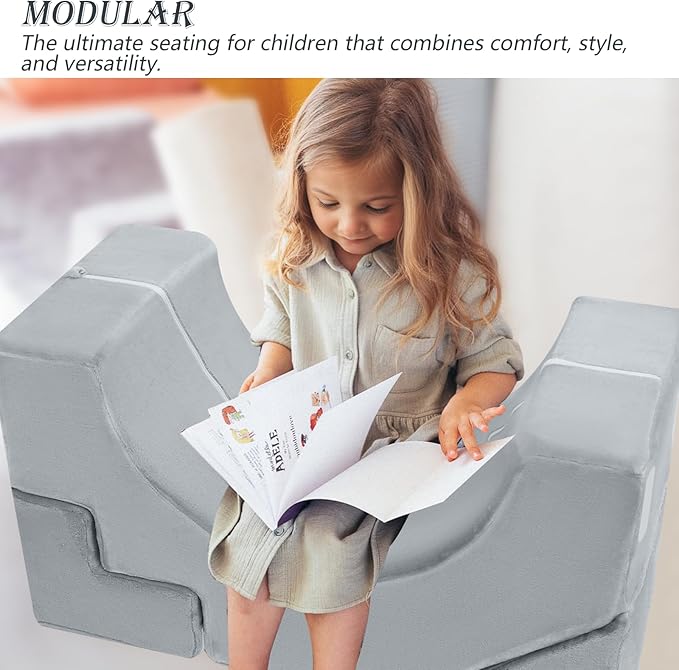 MeMoreCool Foam Climbing Toddler Couch, Modular Kids Sofa with Slide & Stair, Convertible Baby Couch for Playroom, Sectional Furniture for Crawling, Climbing, and Kids’ Play