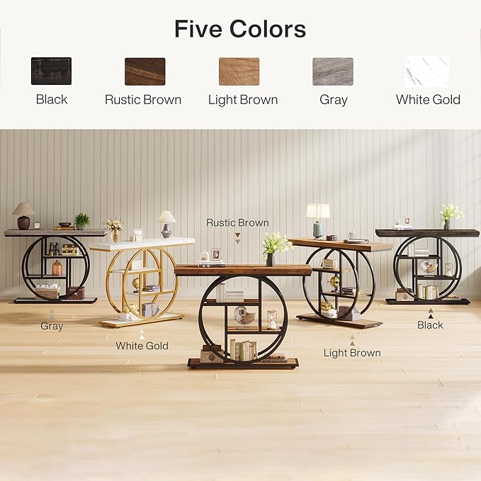 Tribesigns 41.3" Console Table, Industrial 4-Tier Sofa Table Entryway Table with Circle Base, Narrow Wood Accent Tables with Storage Shelves for Living Room, Hallway, Foyer, Charcoal Black