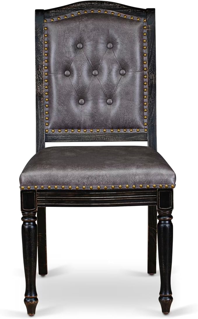 LKMA7-SBB-34-7-pc Dining Room Set Consists of a Dinner Table and 6 Dark Grey Polyester Fabric Modern Dining Chairs with Button Tufted Back - Sand Blasting Black Finish