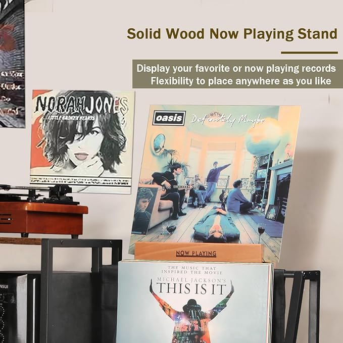 Record Player Stand, 3-Tier Vinyl Record Storage, Turntable Stand with Now Playing Holder, Vinyl Display for Living Room, Rustic Brown