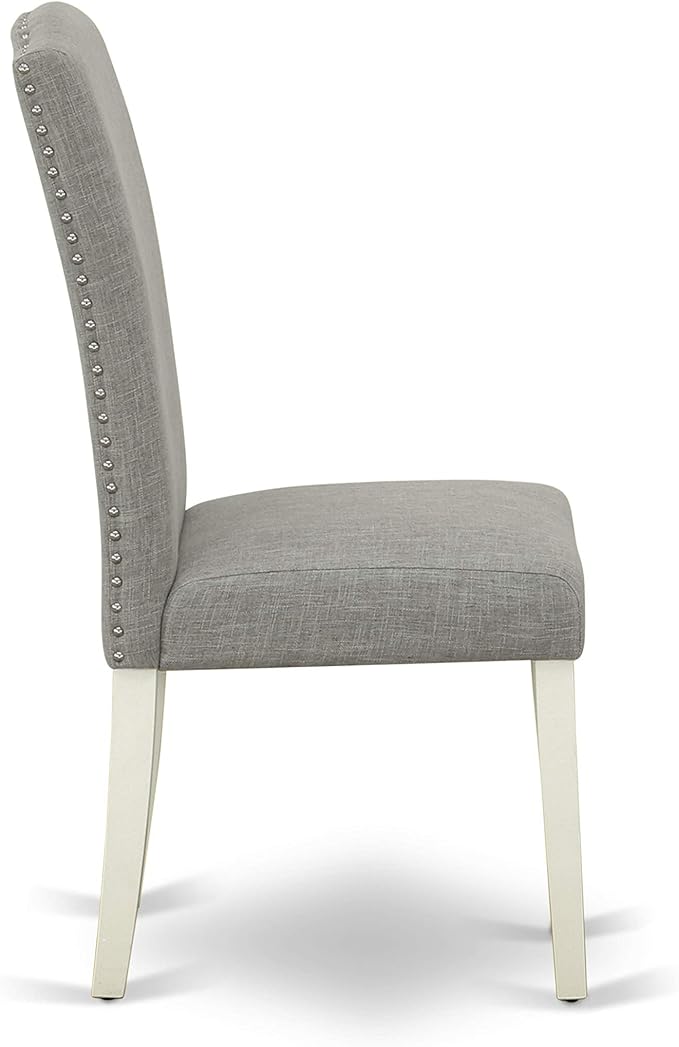 East West Furniture CAEN7-LWH-06 7 Piece Dining Room Furniture Set Consist of a Rectangle Dining Table and 6 Dark Shitake Linen Fabric Parsons Chairs, 36x60 Inch, Linen White